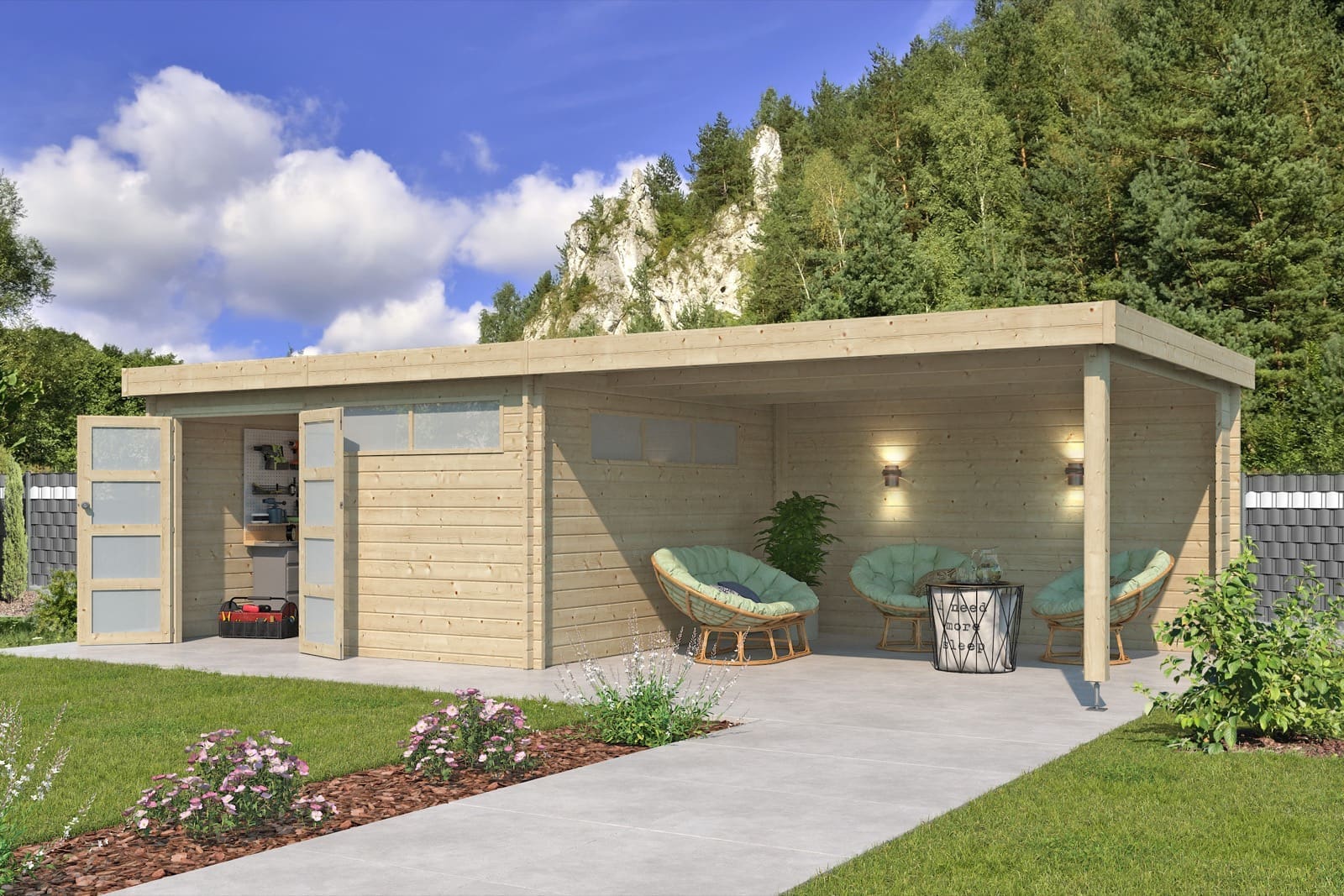 Woodlands tuinhuis Modern L 4604EXT400ISO blokhut - 815x385 - Afbeelding 2