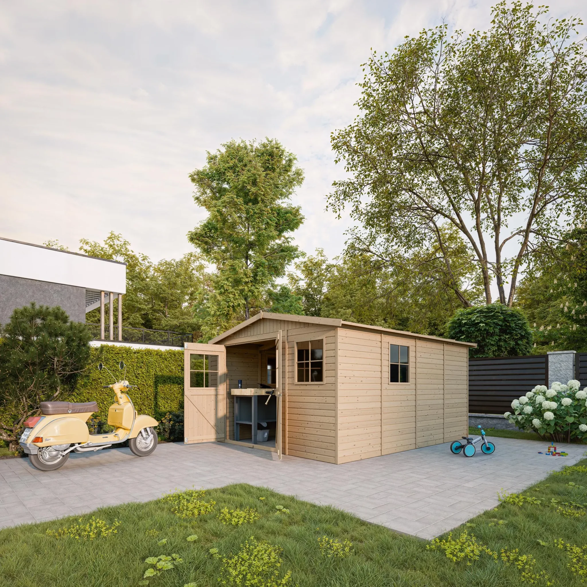 Houten tuinhuis M336 blokhut – 303 x 395 cm – 12 m2 - Afbeelding 2