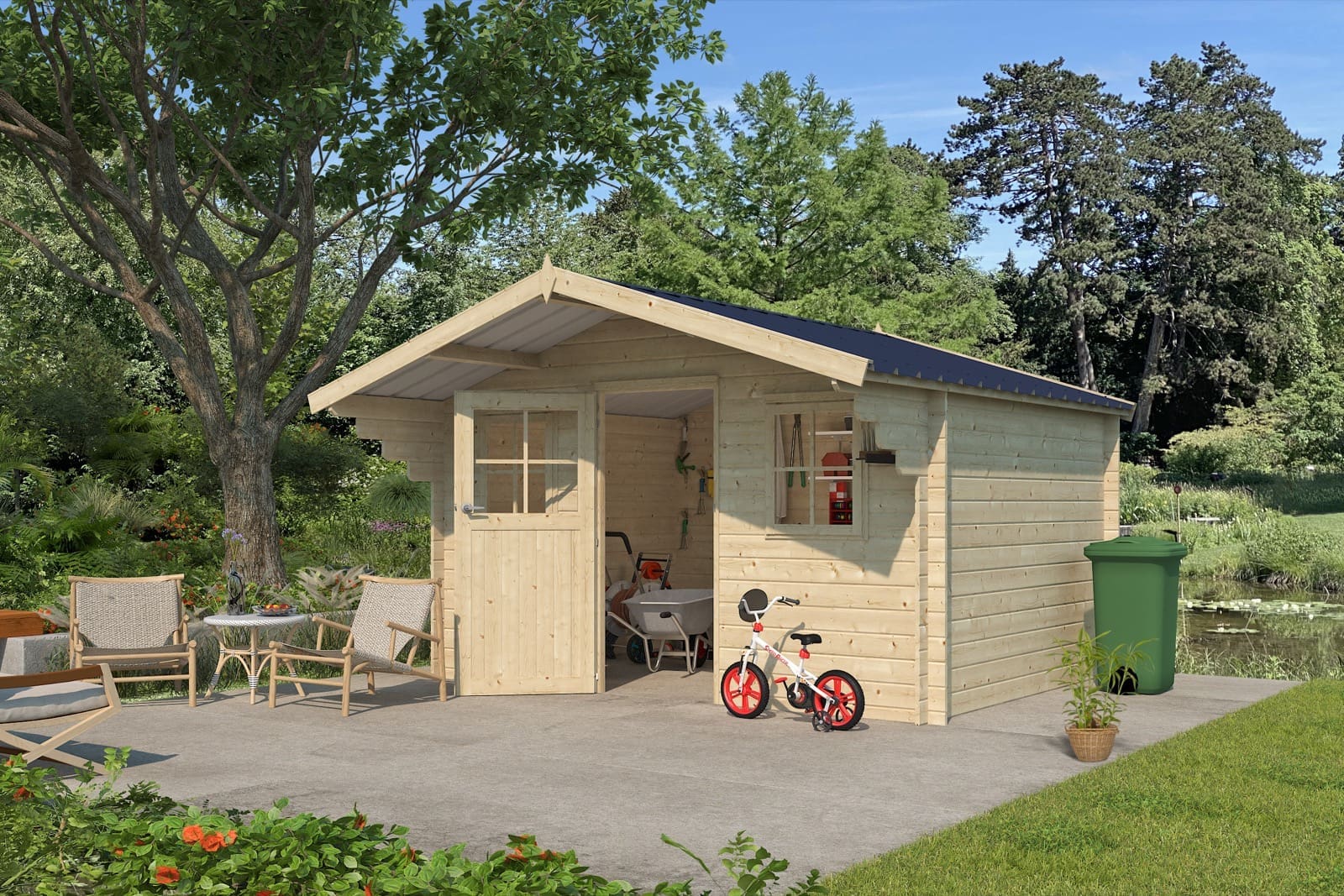 Woodlands tuinhuis Manitoba 3019AC blokhut – 385 × 295cm - Afbeelding 2