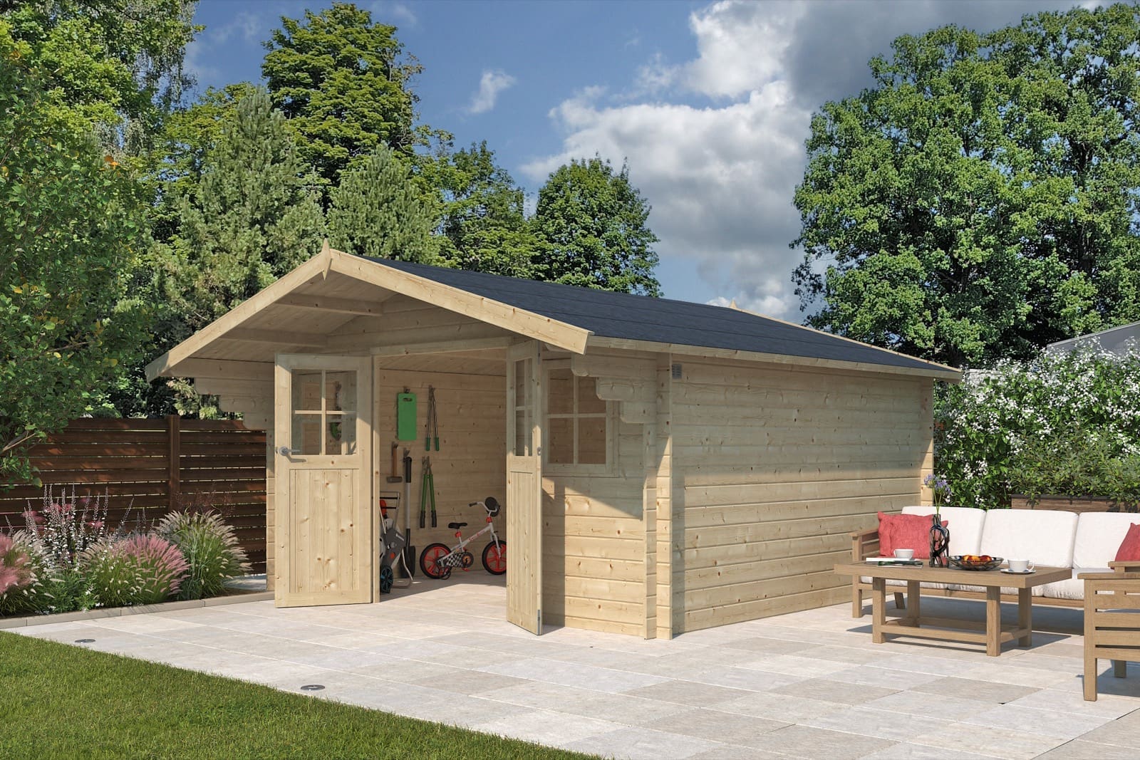 Woodlands tuinhuis QUEBEC 3059XL blokhut - 415x385 cm - Afbeelding 2