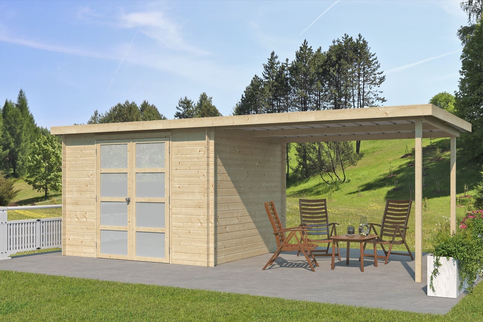 Woodlands tuinhuis Umea 9701EXT300 blokhut nice + extensie 300cm