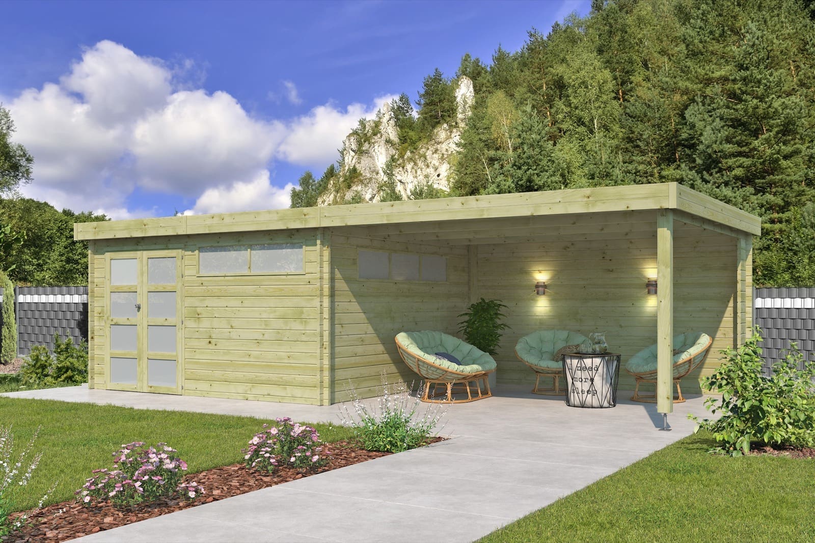 Woodlands tuinhuis MODERN 4604EXT400AC blokhut – 815×385 cm