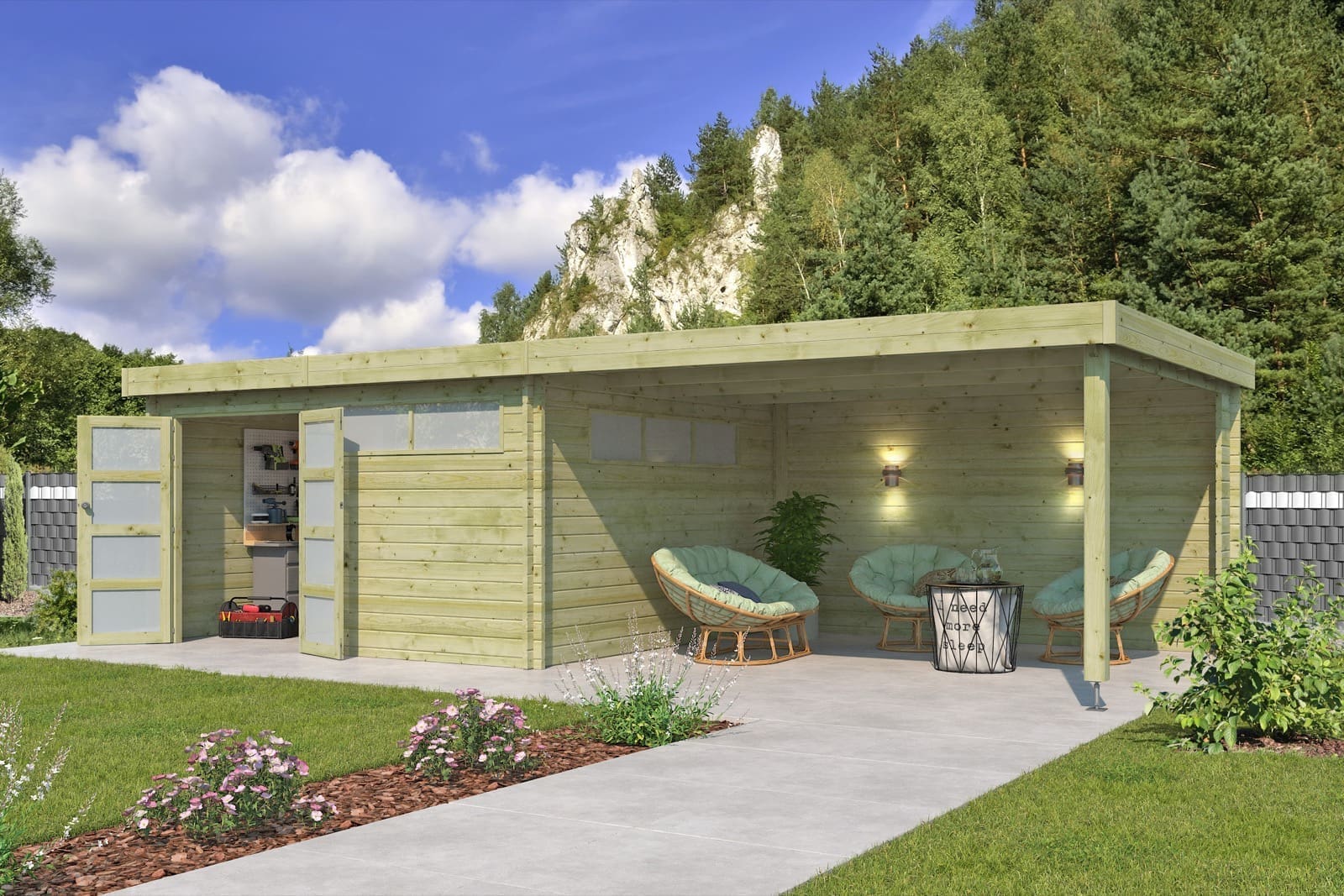 Woodlands tuinhuis MODERN 4604EXT400AC blokhut – 815×385 cm - Afbeelding 2