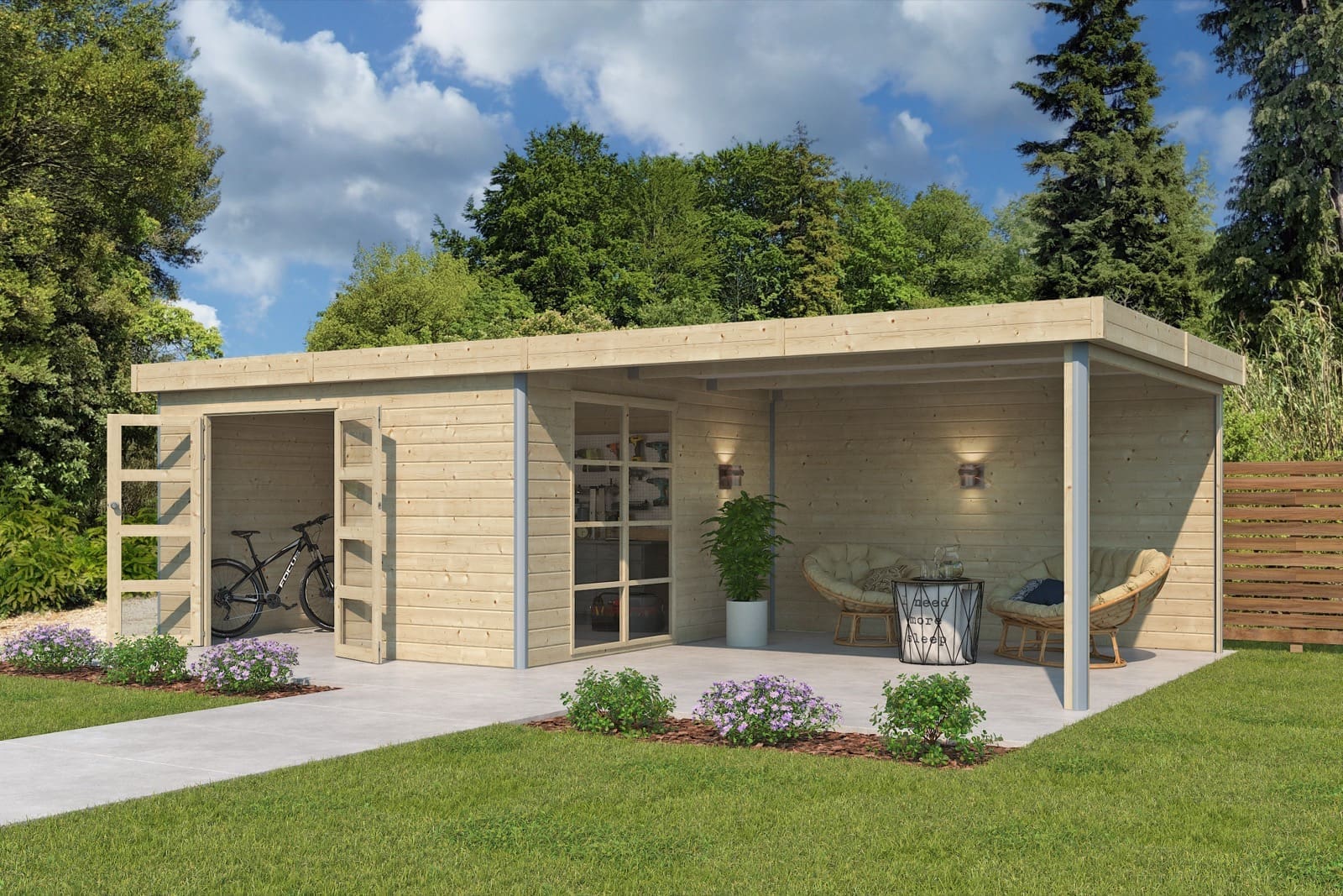 Woodlands tuinhuis MISAKA L 5011EXT400AC blokhut – 385×785 cm - Afbeelding 2