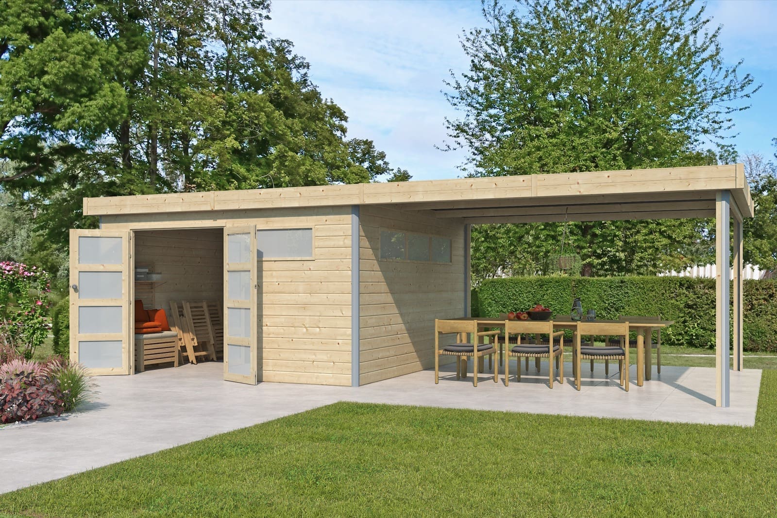 Woodlands tuinhuis KASUKO L 5103EXT400AC blokhut – 385×785 cm - Afbeelding 2