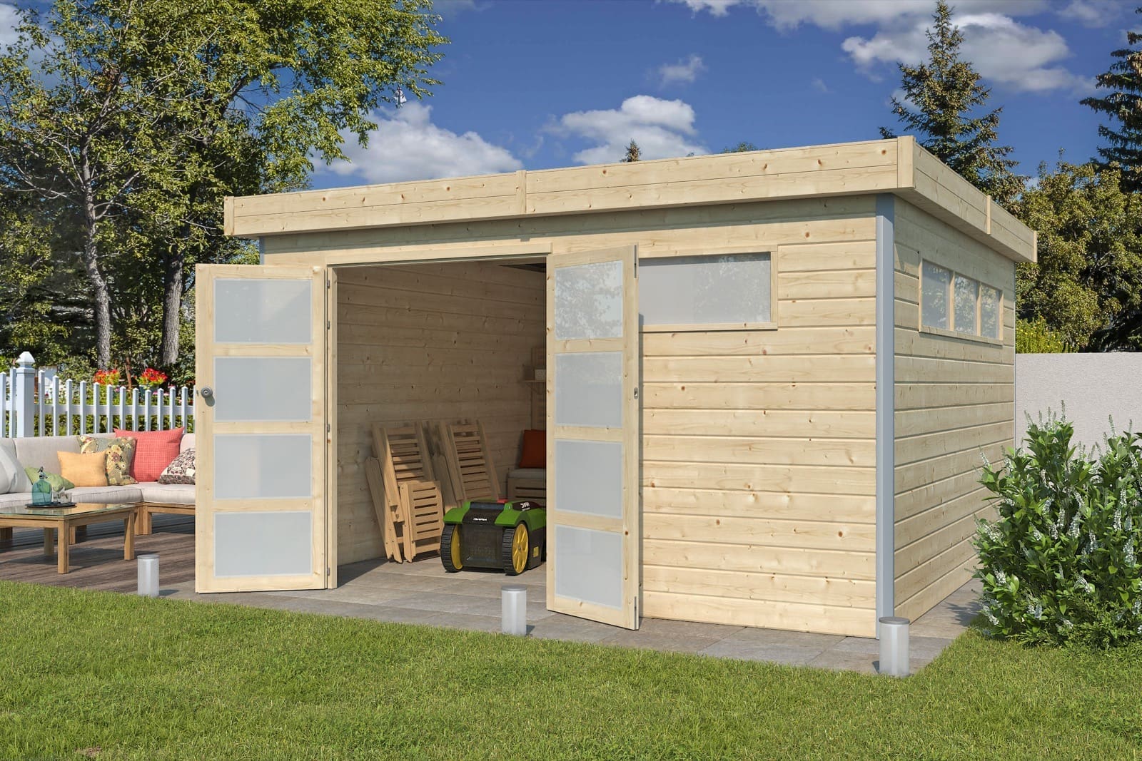 Woodlands tuinhuis KASUKO L 5103AC blokhut – 385×385 cm - Afbeelding 2