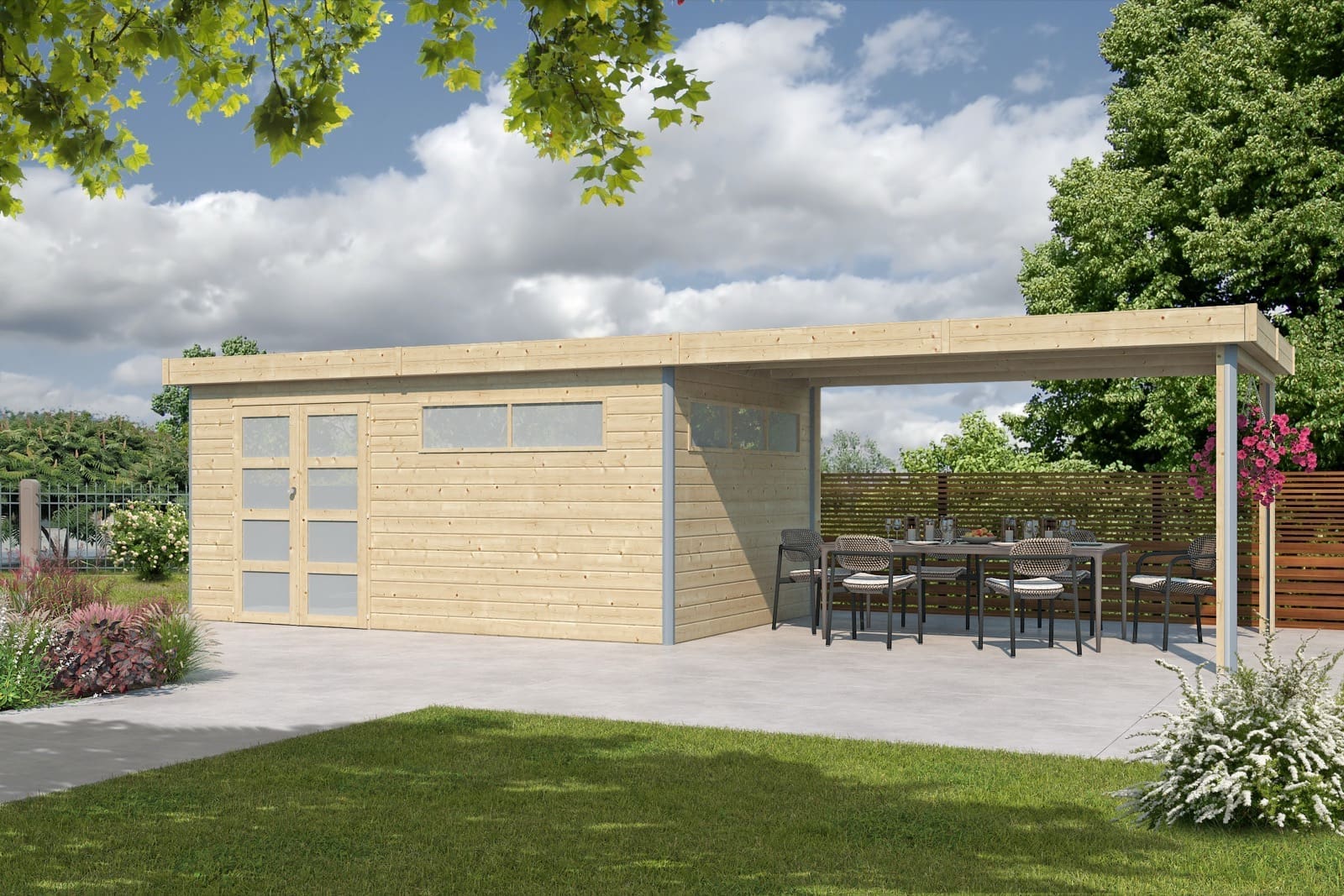 Woodlands tuinhuis KASUKO XL 5104EXT400AC blokhut – 885×295 cm