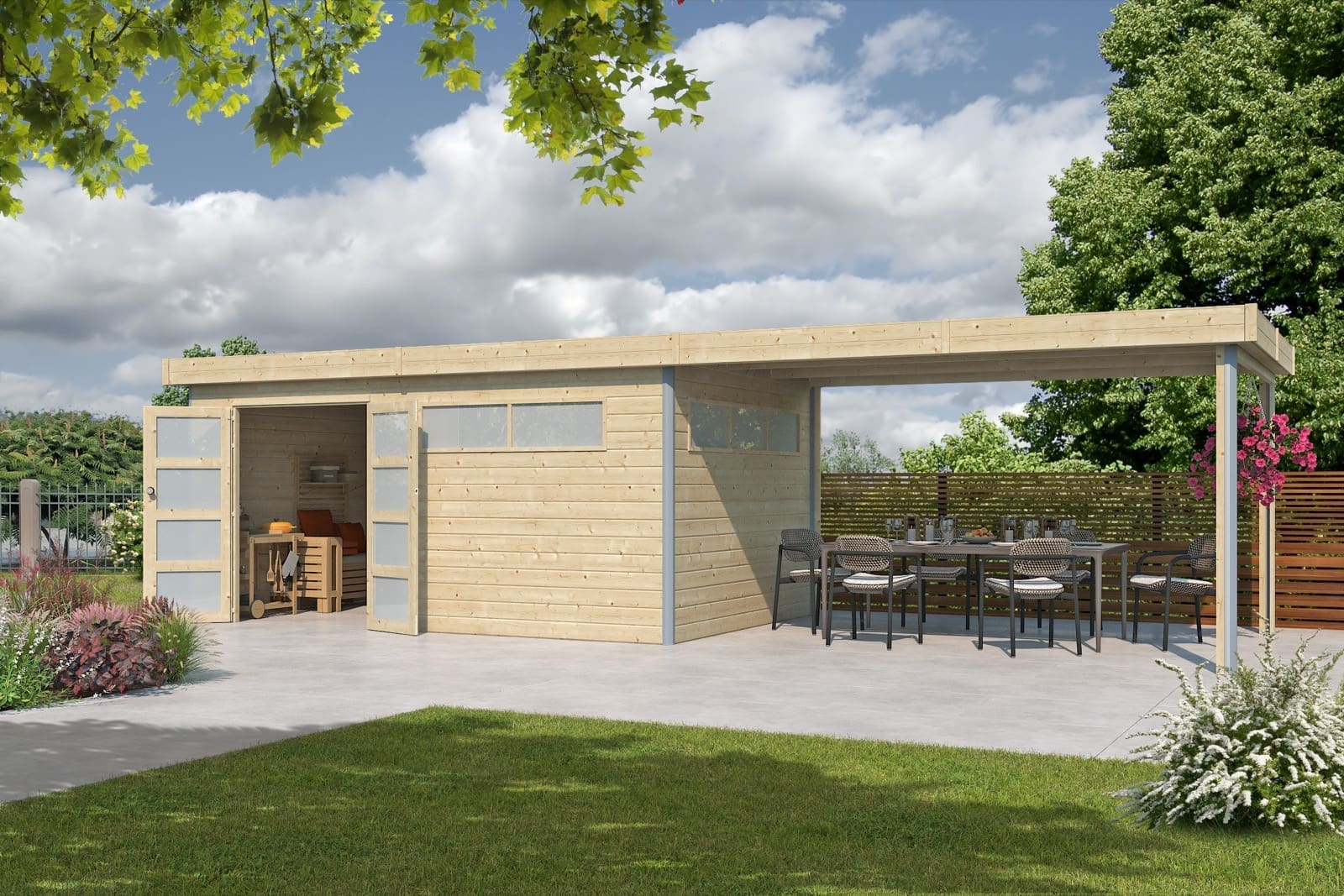 Woodlands tuinhuis KASUKO XL 5104EXT400AC blokhut – 885×295 cm - Afbeelding 2