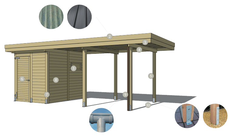 Carport plat dak grenen classic - Afbeelding 8