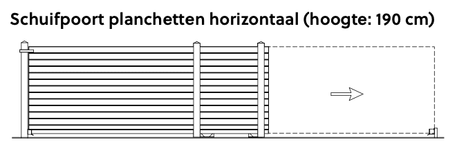 Schuifpoort Planchetten horizontaal - Padoek - op rail