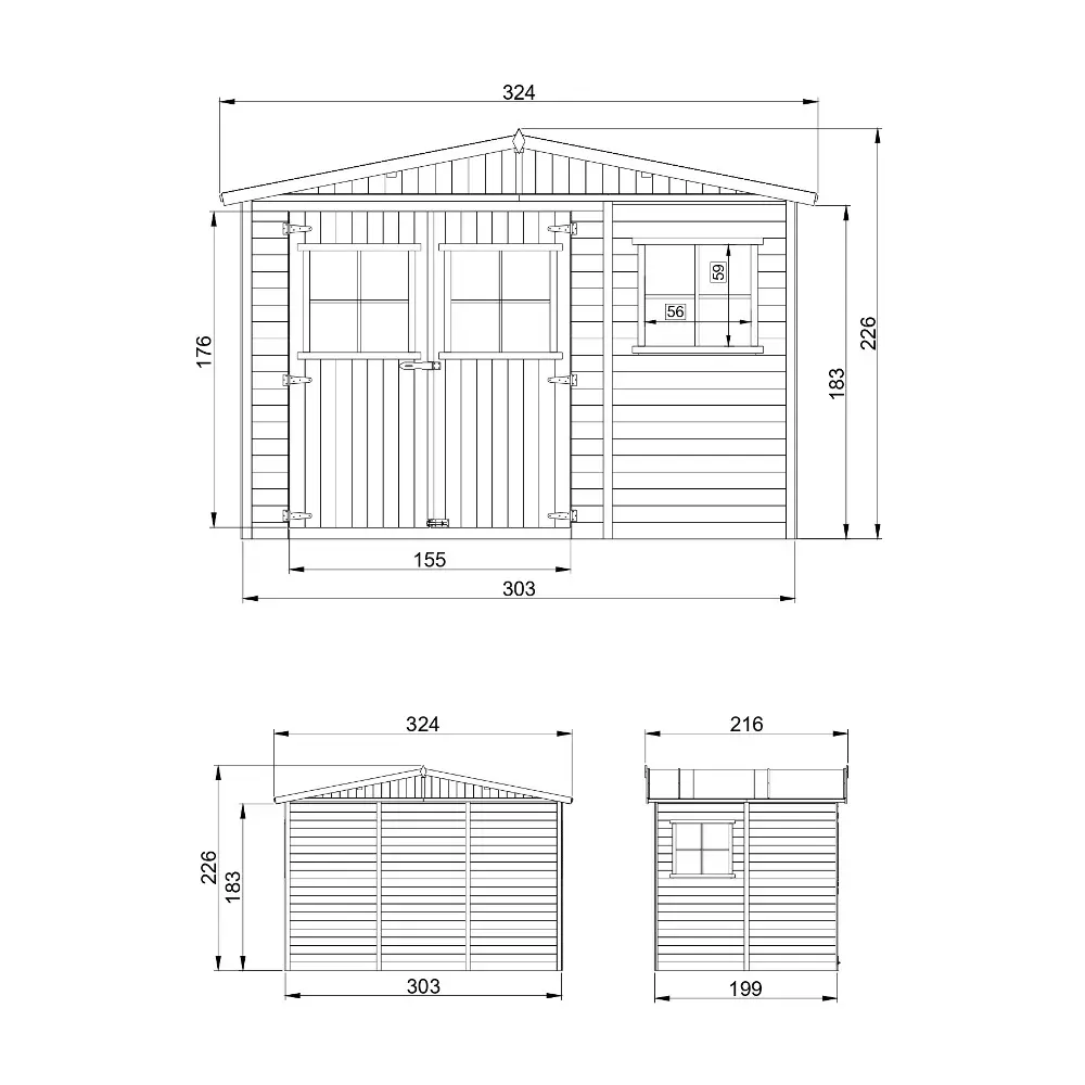 Houten tuinhuis M334 – 303 x 199 cm – 6 m2 - Afbeelding 6