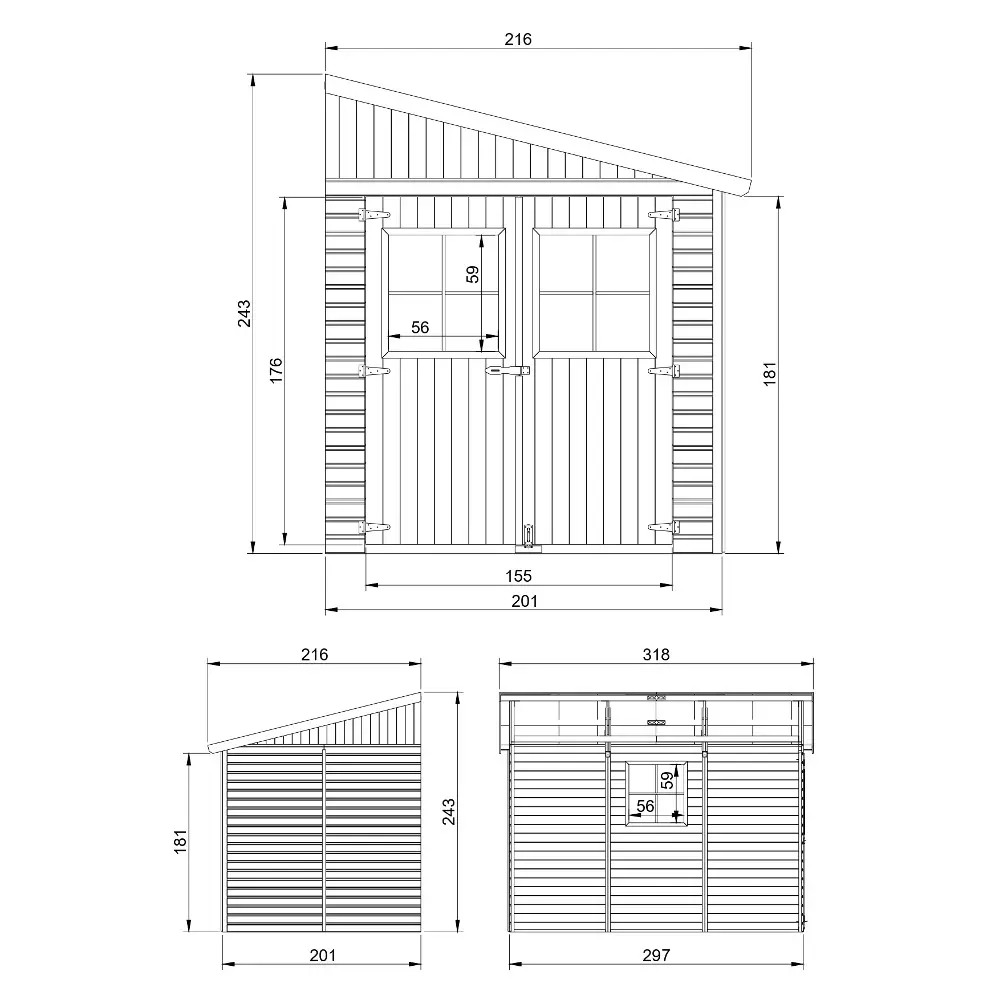 Houten tuinhuis M339 voor aanbouw – 201 x 297 cm – 6 m2 - Afbeelding 7