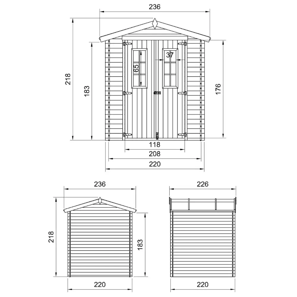 Houten tuinhuis M369C – 220 x 220 cm – 4 m2 - Afbeelding 5
