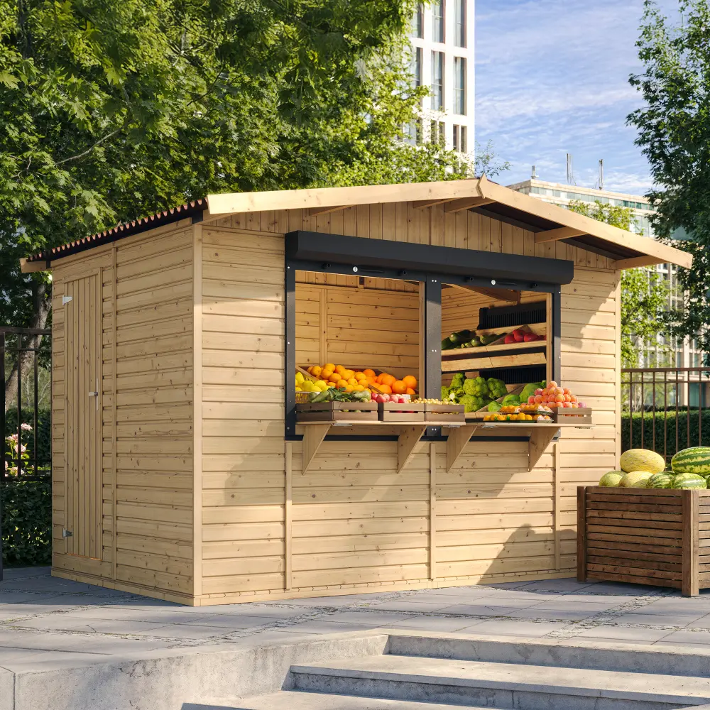 Holz-Kiosk oder Gartenbar M150Z – 303 × 199 cm – 6 m²