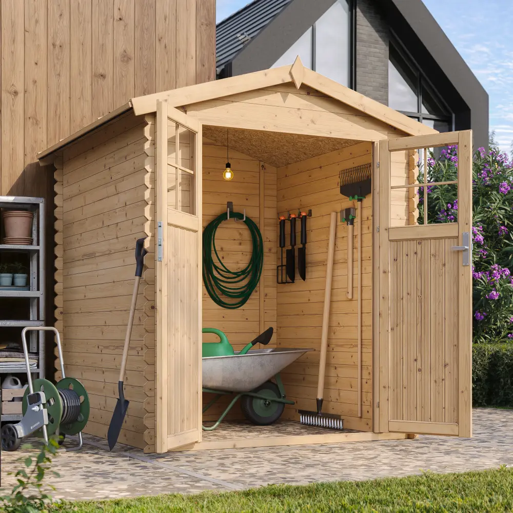 Holz-Gartenhaus M320F Blockbohlen – 180 × 180 cm – 3 m² – Bild 4