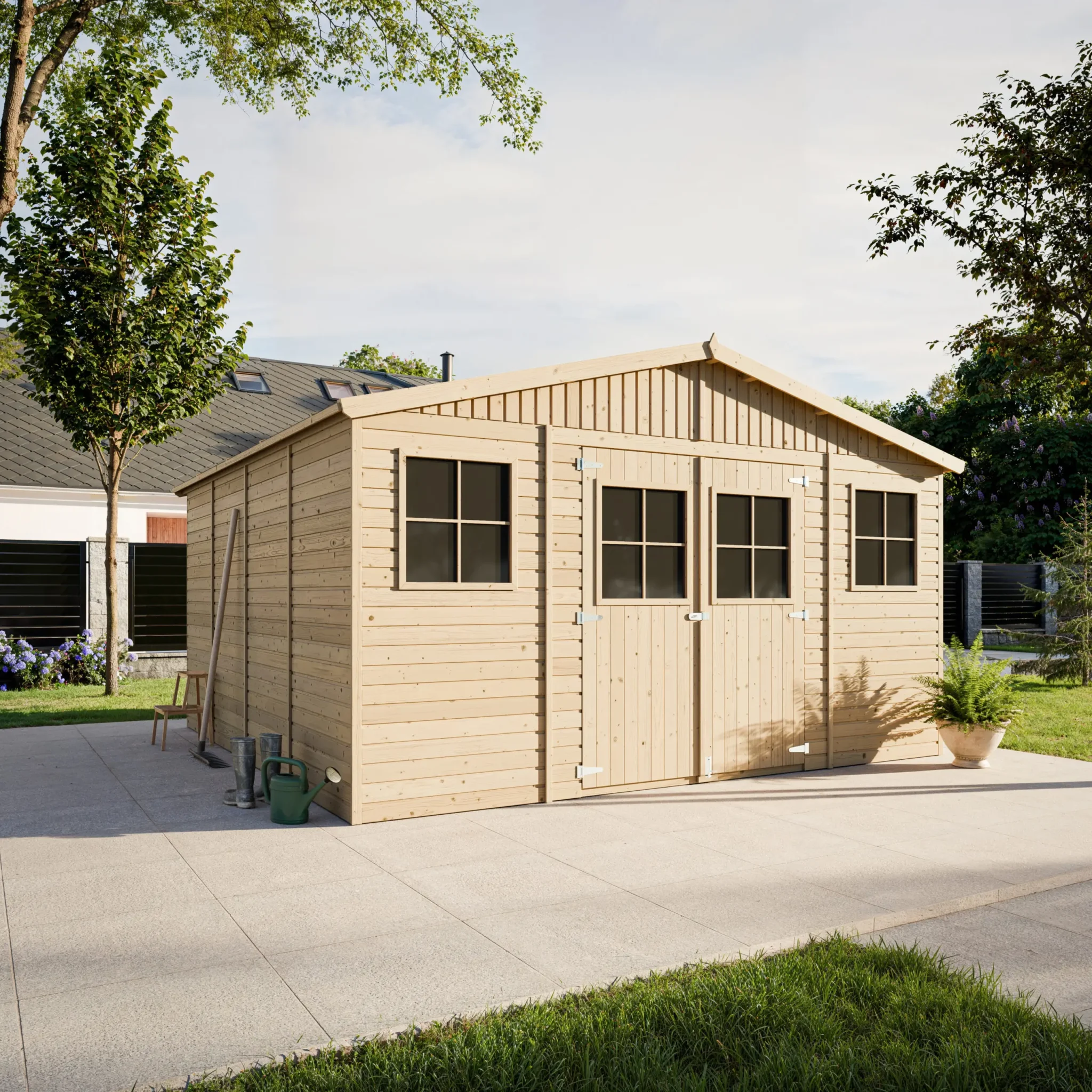 Holz-Gartenhaus M330 Blockbohlen – 401 × 395 cm – 16 m²