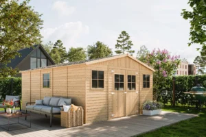Holz-Gartenhaus M333 Blockbohlen – 401 × 493 cm – 20 m²