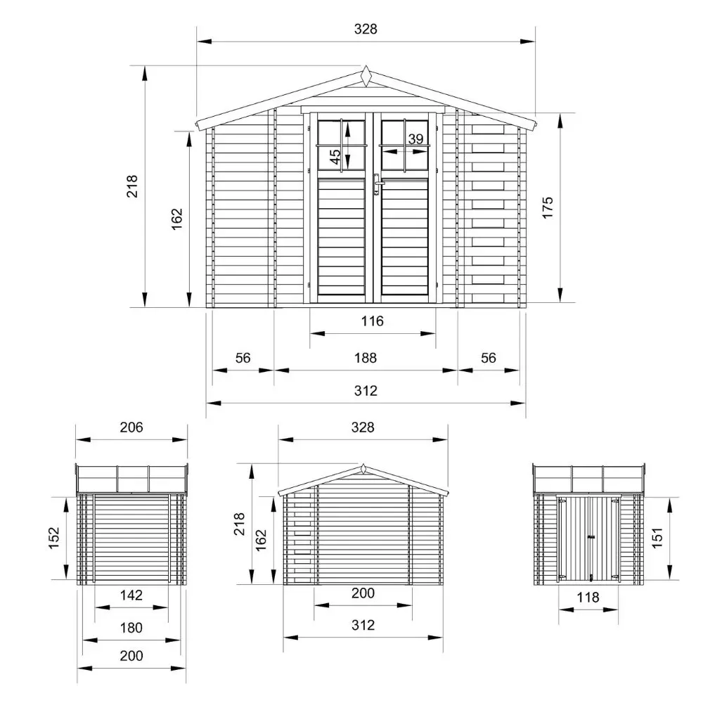 Holz-Gartenhaus M389F Blockbohlen – 312 × 200 cm – 6 m² – Bild 5
