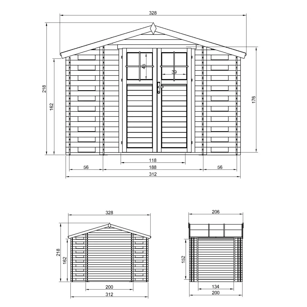 Holz-Gartenhaus M391F Blockbohlen – 312 × 200 cm – 6 m² – Bild 5