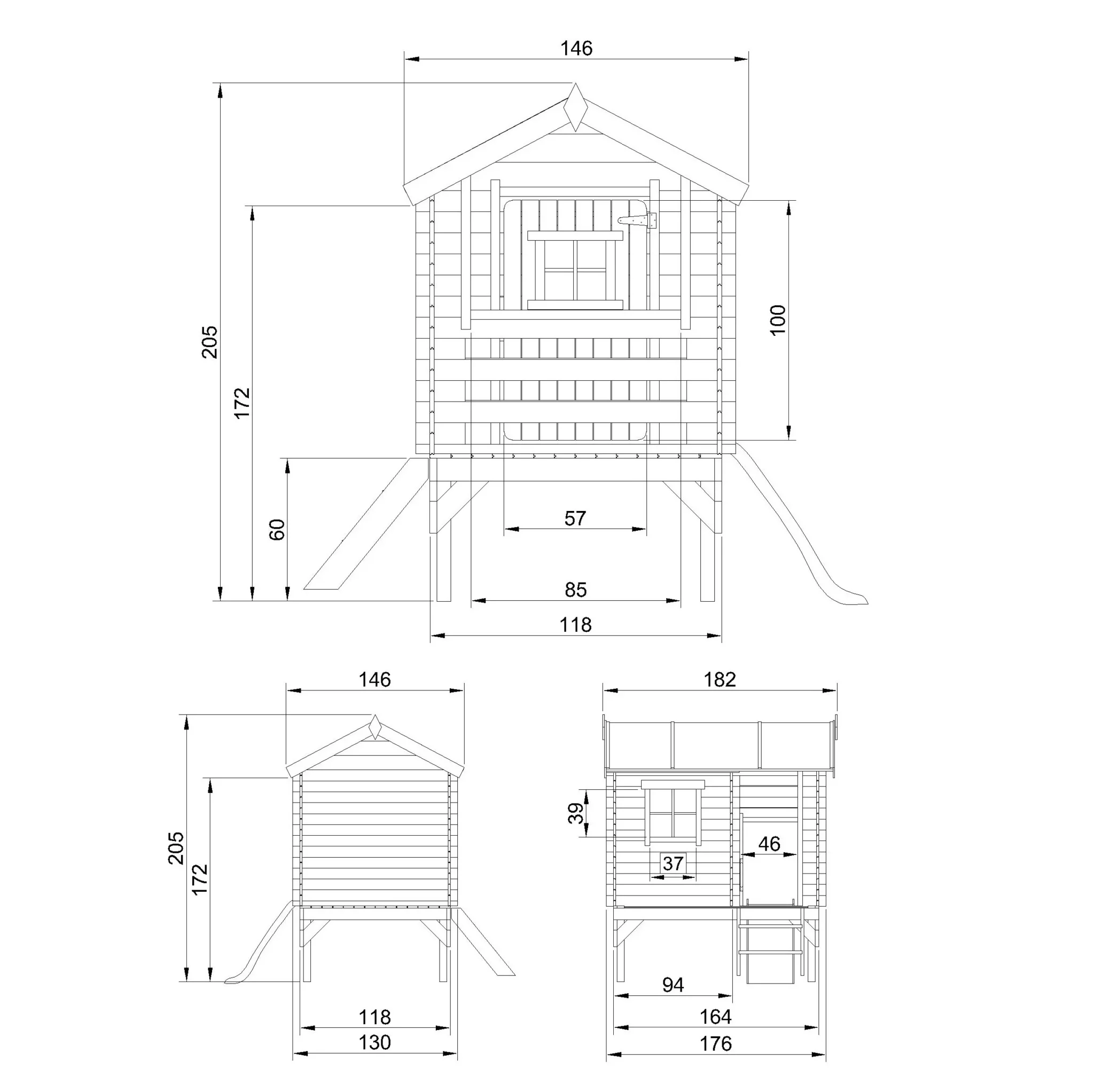 Holz-Spielhaus M501C mit Rutsche für Kinder – 130 × 164 cm – Bild 4