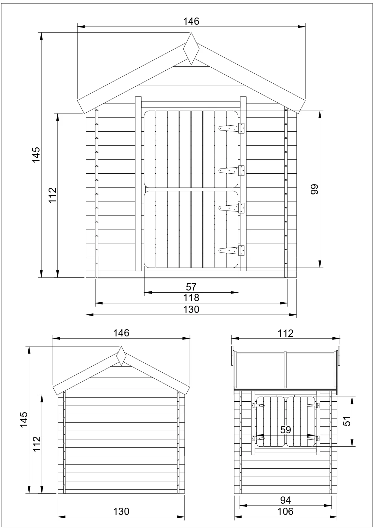 Holz-Spielhaus M516 für Kinder – 130 × 106 cm – Bild 5