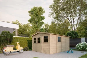 Holz-Gartenhaus M336 Blockbohlen – 303 × 395 cm – 12 m²